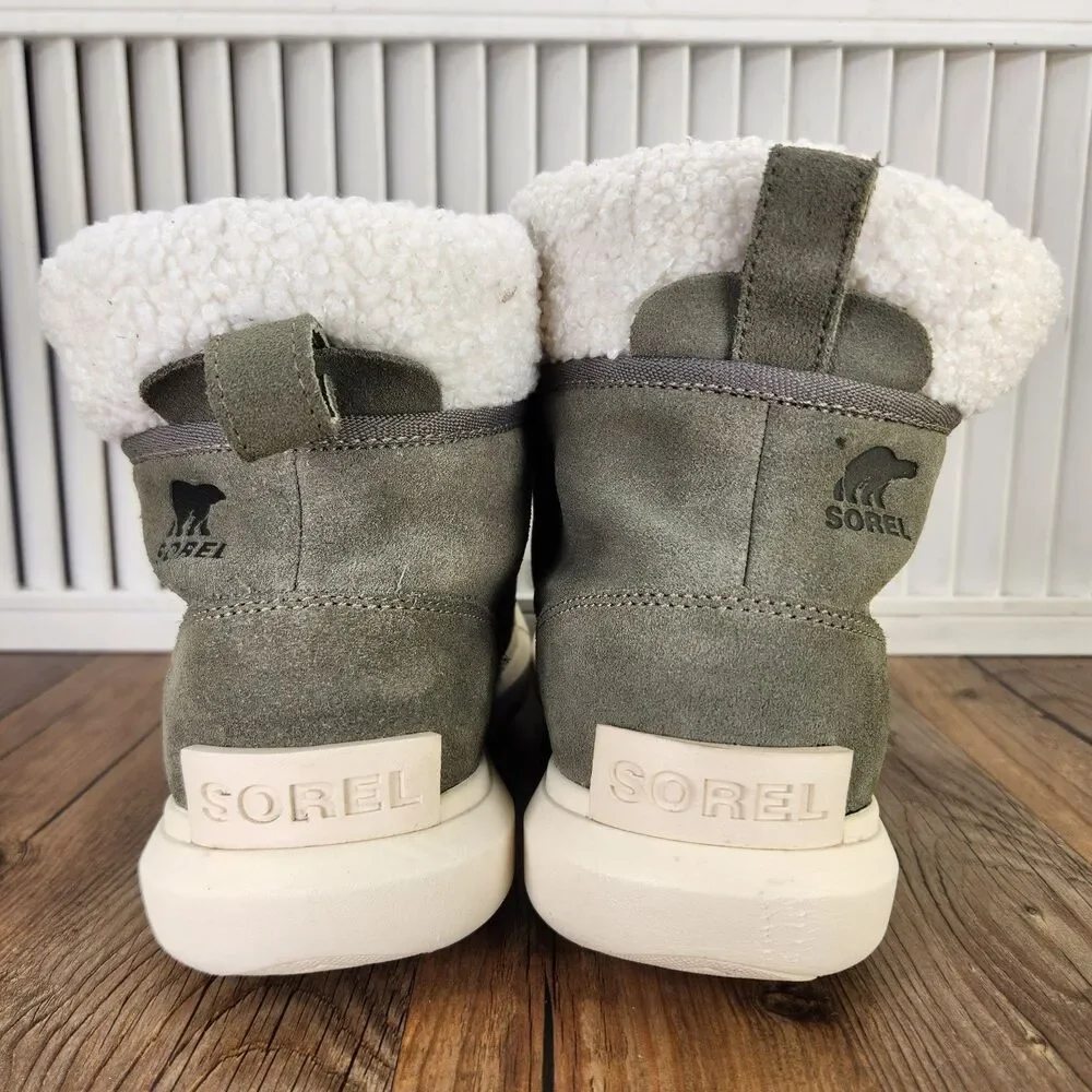 Sorel Explorer II Carnival Cozy Waterproof Boots Womens Sz 8.5 Green Suede Ankle